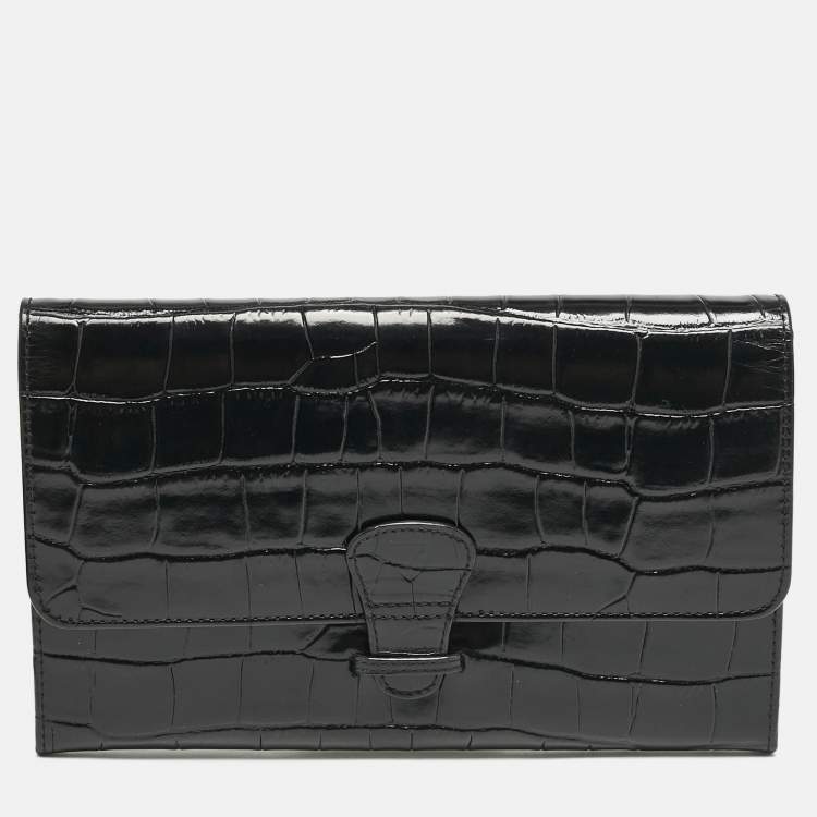 Pre Owned Aspinal Of London Black Croc Embossed Leather Travel Wallet