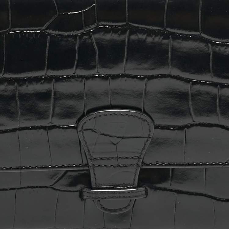 Pre Owned Aspinal Of London Black Croc Embossed Leather Travel Wallet