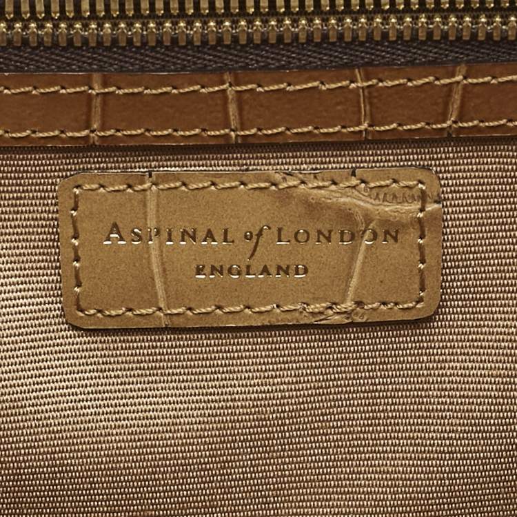 Pre Owned Aspinal Of London Tan Croc Embossed Leather Trunk Top Handle Bag