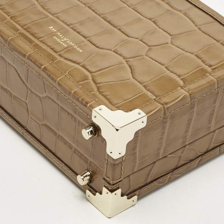 Pre Owned Aspinal Of London Tan Croc Embossed Leather Trunk Top Handle Bag