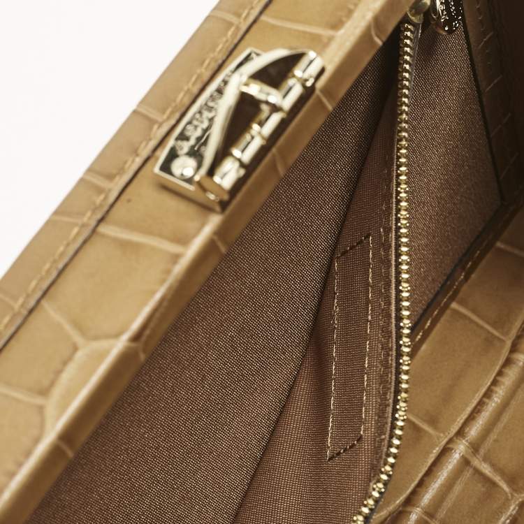 Pre Owned Aspinal Of London Tan Croc Embossed Leather Trunk Top Handle Bag
