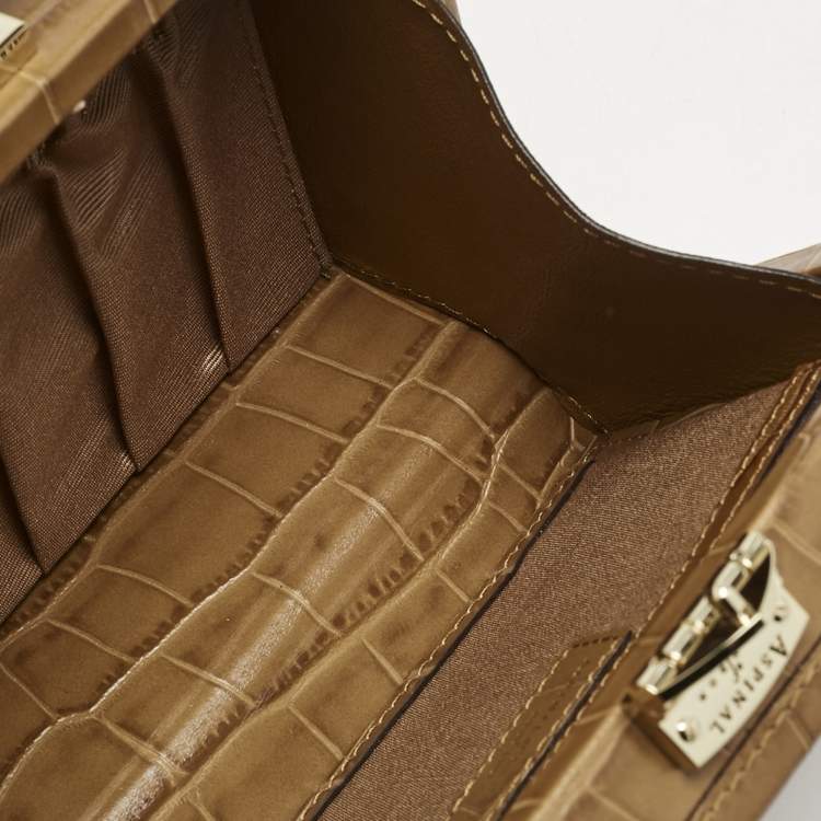 Pre Owned Aspinal Of London Tan Croc Embossed Leather Trunk Top Handle Bag