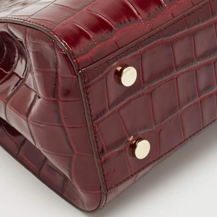 Pre Owned Aspinal Of London Burgundy Croc Embossed Leather Top Handle Bag