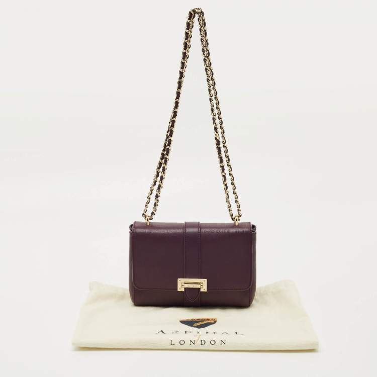 Pre Owned Aspinal Of London Dark Purple Leather Small Lottie Shoulder Bag