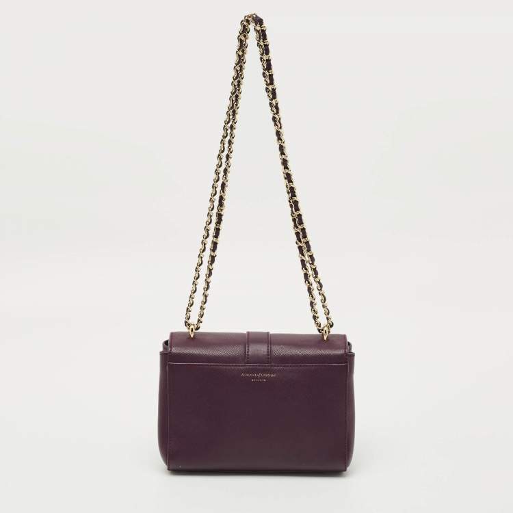 Pre Owned Aspinal Of London Dark Purple Leather Small Lottie Shoulder Bag