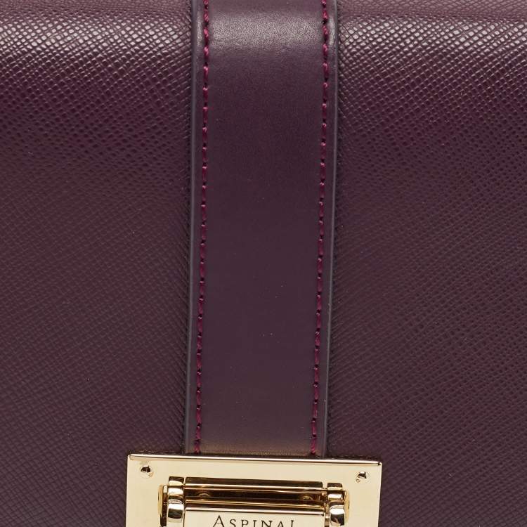 Pre Owned Aspinal Of London Dark Purple Leather Small Lottie Shoulder Bag