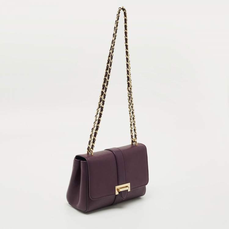 Pre Owned Aspinal Of London Dark Purple Leather Small Lottie Shoulder Bag