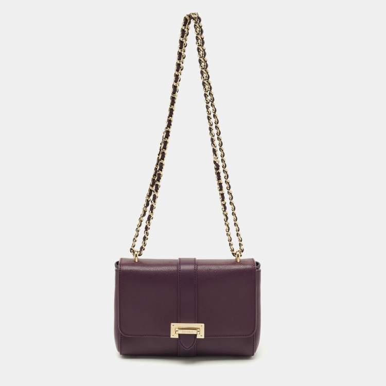 Pre Owned Aspinal Of London Dark Purple Leather Small Lottie Shoulder Bag