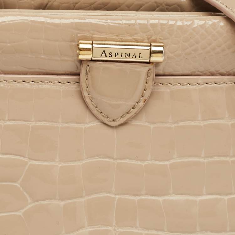 مملوكة مسبقًا Aspinal Of London Florence Small Beige Croc Embossed Patent Leather Top Handle Bag