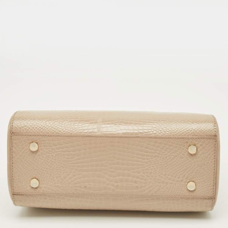 مملوكة مسبقًا Aspinal Of London Florence Small Beige Croc Embossed Patent Leather Top Handle Bag