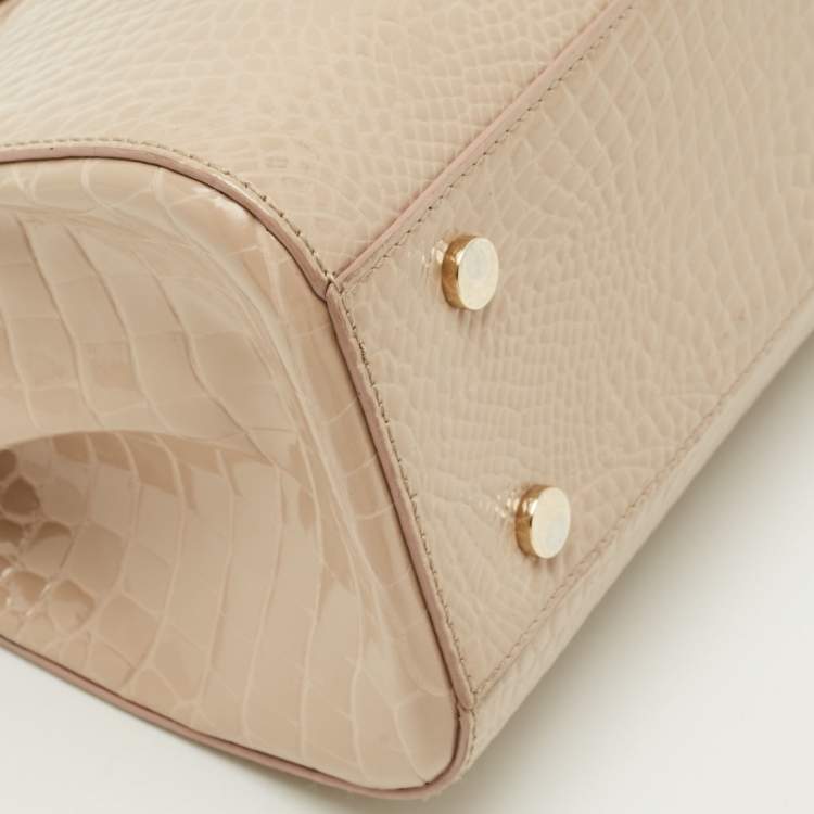 مملوكة مسبقًا Aspinal Of London Florence Small Beige Croc Embossed Patent Leather Top Handle Bag