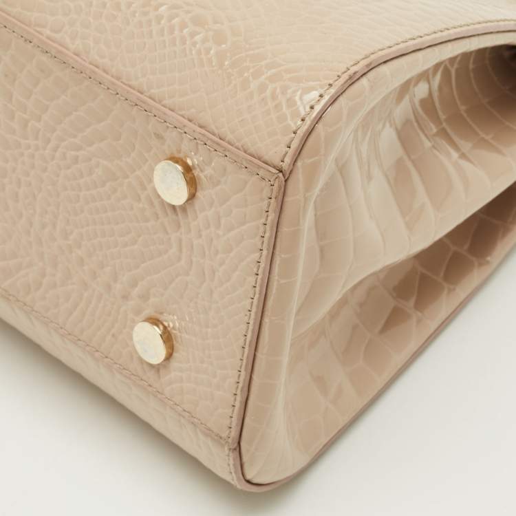 مملوكة مسبقًا Aspinal Of London Florence Small Beige Croc Embossed Patent Leather Top Handle Bag