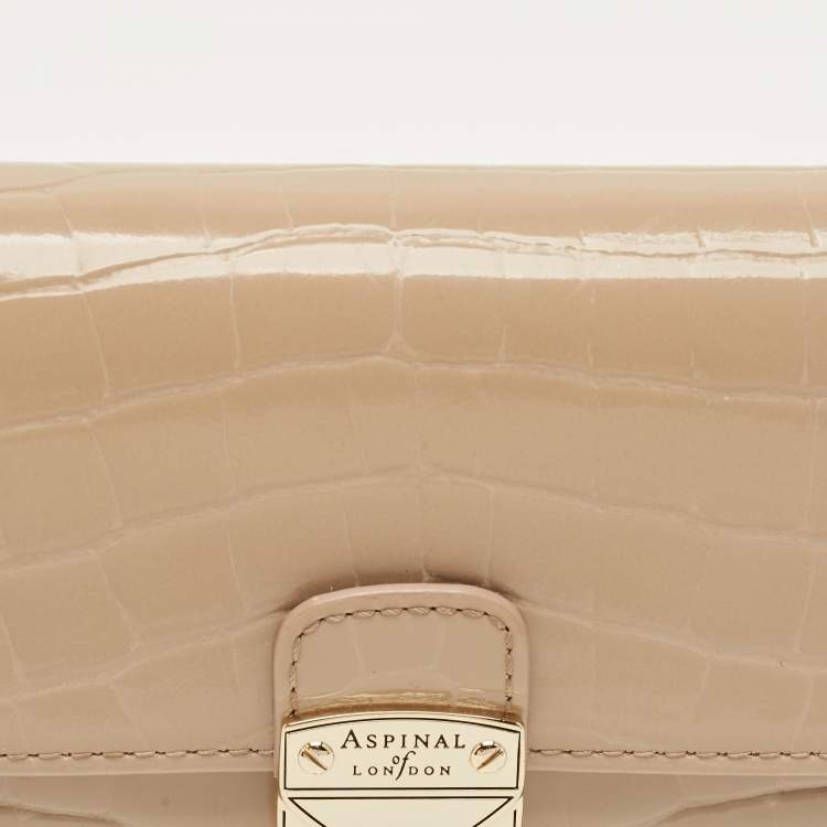 Pre Owned Aspinal Of London Mayfair Beige Croc Embossed Patent Leather Continental Wallet