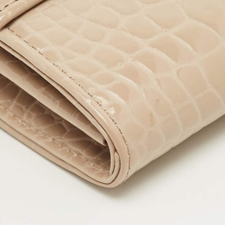 Pre Owned Aspinal Of London Mayfair Beige Croc Embossed Patent Leather Continental Wallet