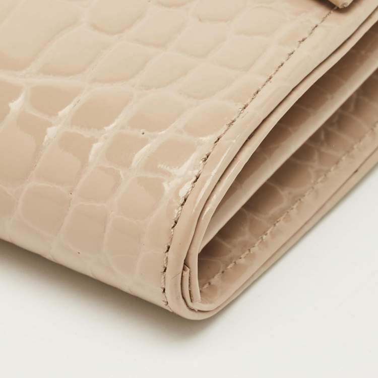Pre Owned Aspinal Of London Mayfair Beige Croc Embossed Patent Leather Continental Wallet