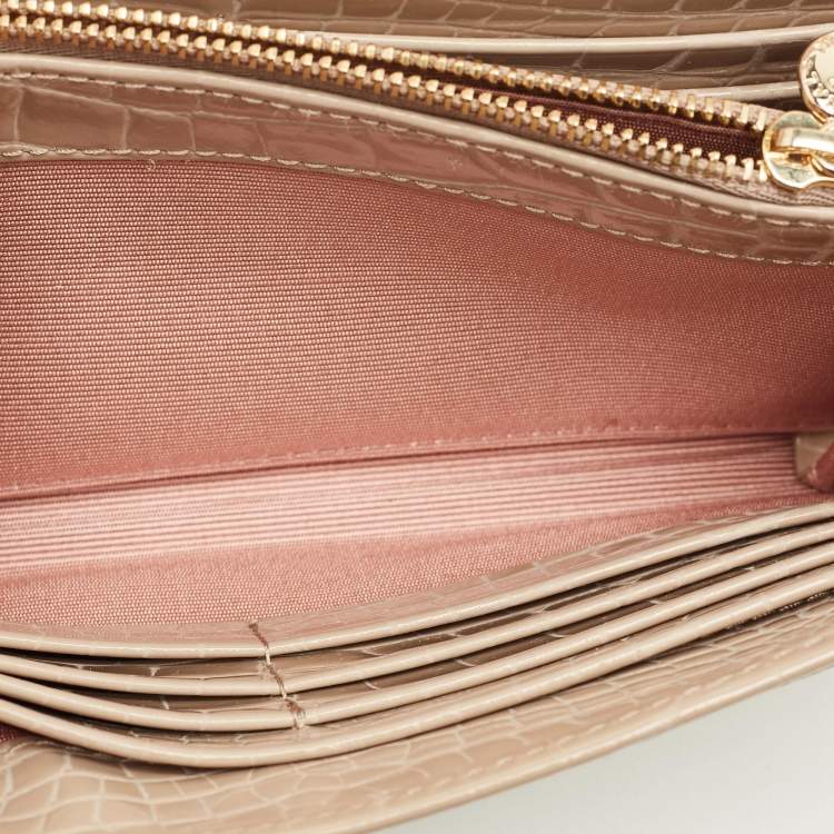 Pre Owned Aspinal Of London Mayfair Beige Croc Embossed Patent Leather Continental Wallet