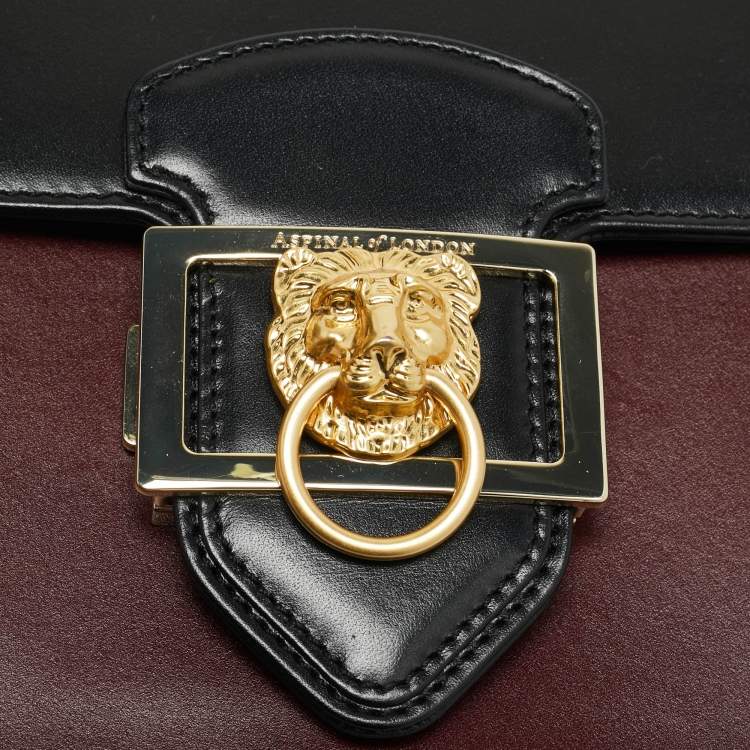 مملوكة مسبقًا Aspinal Of London Lion Lansdowne Small Black/Burgundy Leather Top Handle Bag
