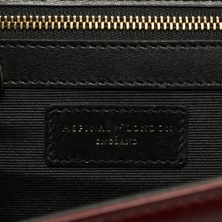 مملوكة مسبقًا Aspinal Of London Lion Lansdowne Small Black/Burgundy Leather Top Handle Bag