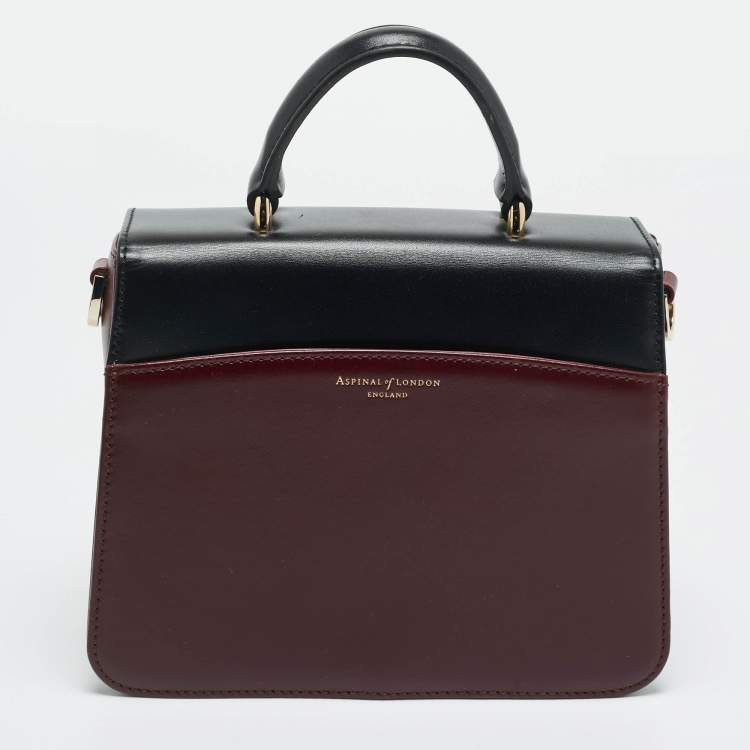 مملوكة مسبقًا Aspinal Of London Lion Lansdowne Small Black/Burgundy Leather Top Handle Bag
