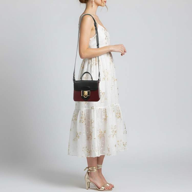 مملوكة مسبقًا Aspinal Of London Lion Lansdowne Small Black/Burgundy Leather Top Handle Bag