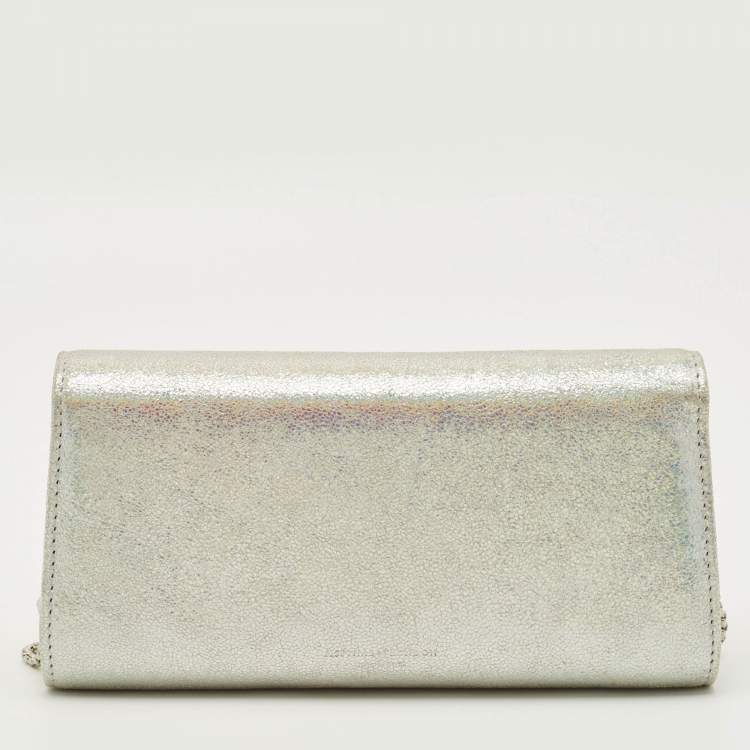 مملوكة مسبقًا Aspinal Of London Mayfair Silver Textured Leather Chain Clutch