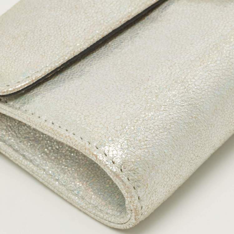 مملوكة مسبقًا Aspinal Of London Mayfair Silver Textured Leather Chain Clutch