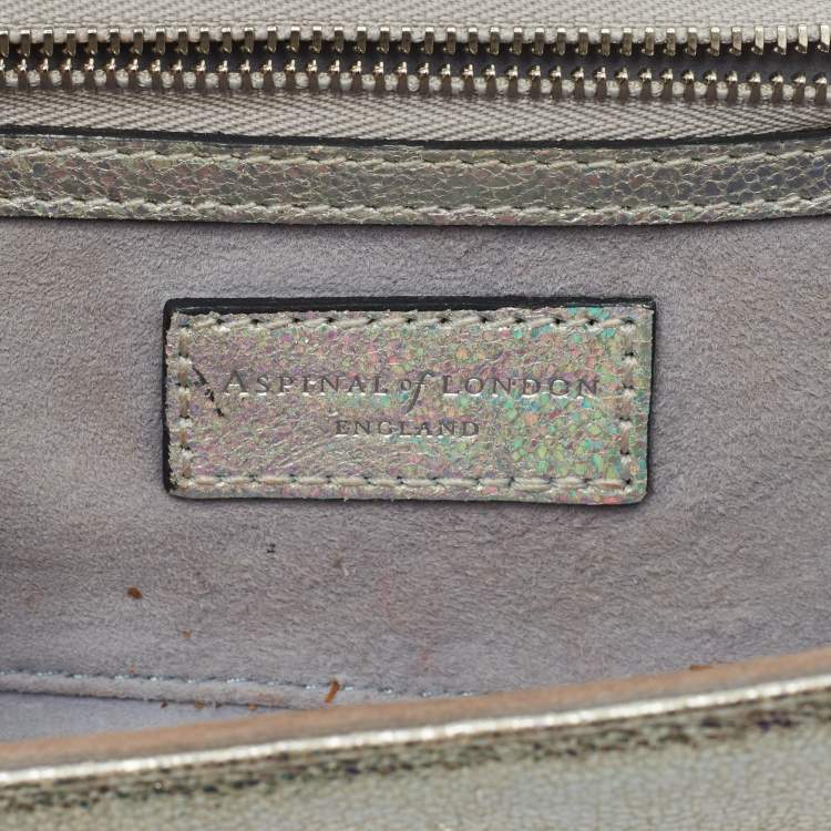 مملوكة مسبقًا Aspinal Of London Mayfair Silver Textured Leather Chain Clutch