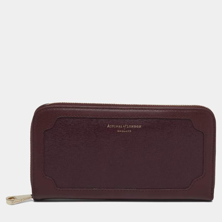 Pre Owned Aspinal Of London Burgundy Leather Zip Continental Wallet
