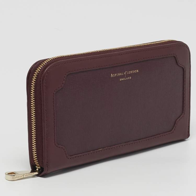 Pre Owned Aspinal Of London Burgundy Leather Zip Continental Wallet