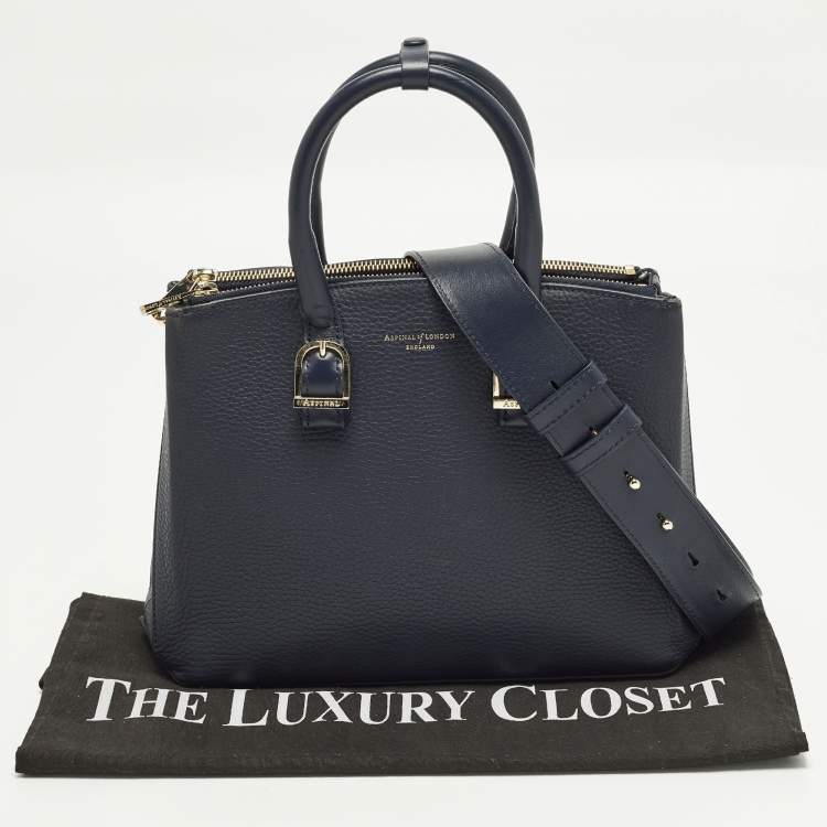 Pre Owned Aspinal Of London Midi Madison Navy Blue Leather Tote
