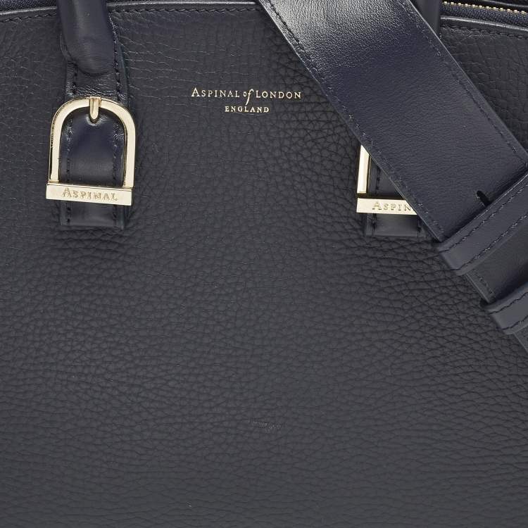Pre Owned Aspinal Of London Midi Madison Navy Blue Leather Tote