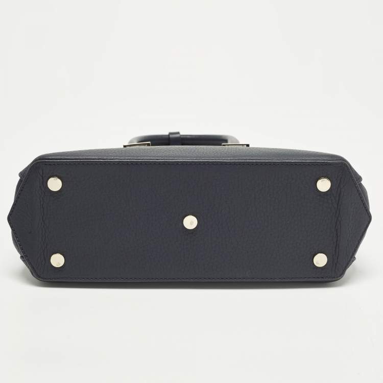 Pre Owned Aspinal Of London Midi Madison Navy Blue Leather Tote