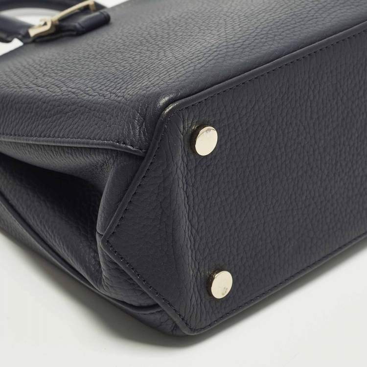 Pre Owned Aspinal Of London Midi Madison Navy Blue Leather Tote