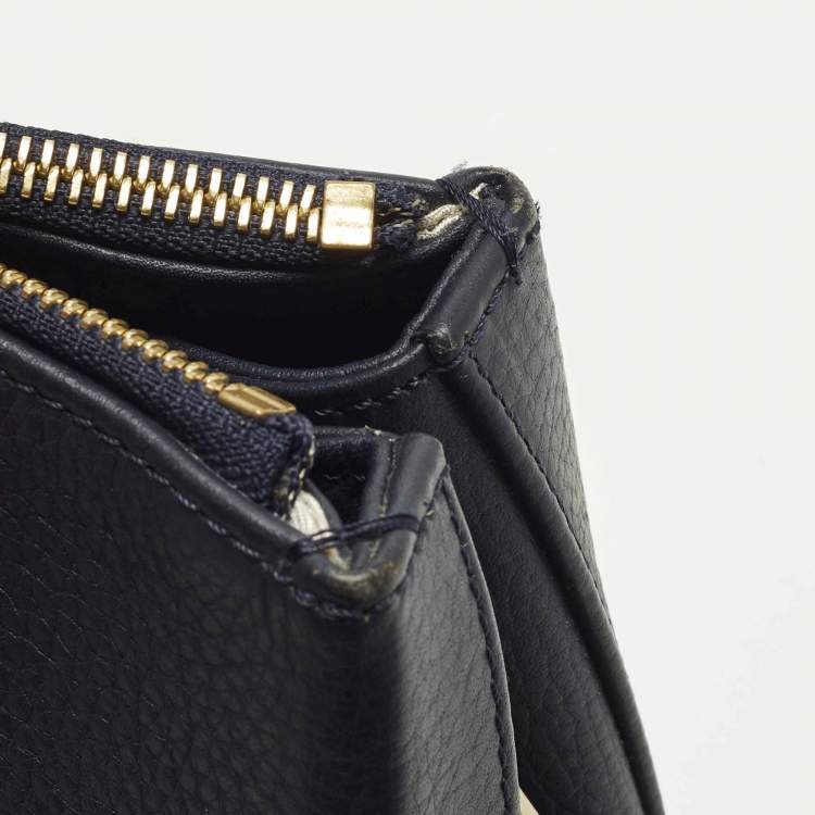 Pre Owned Aspinal Of London Midi Madison Navy Blue Leather Tote