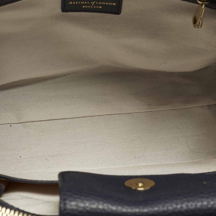 Pre Owned Aspinal Of London Midi Madison Navy Blue Leather Tote