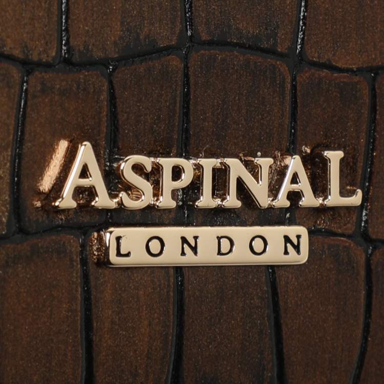 Pre Owned Aspinal Of London Mayfair Black/Gold Croc Embossed Leather Top Handle Bag