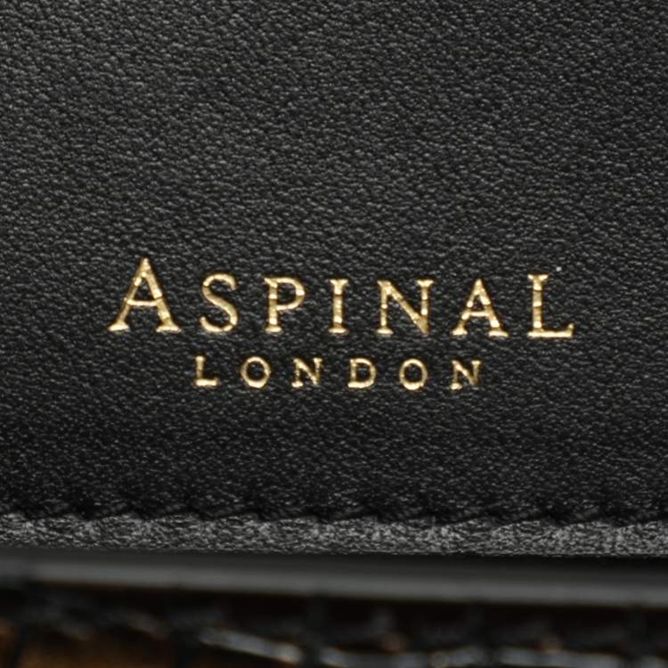 Pre Owned Aspinal Of London Mayfair Black/Gold Croc Embossed Leather Top Handle Bag