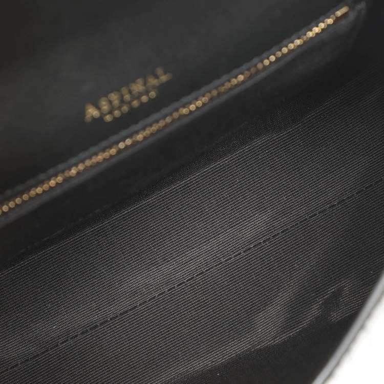 Pre Owned Aspinal Of London Mayfair Black/Gold Croc Embossed Leather Top Handle Bag