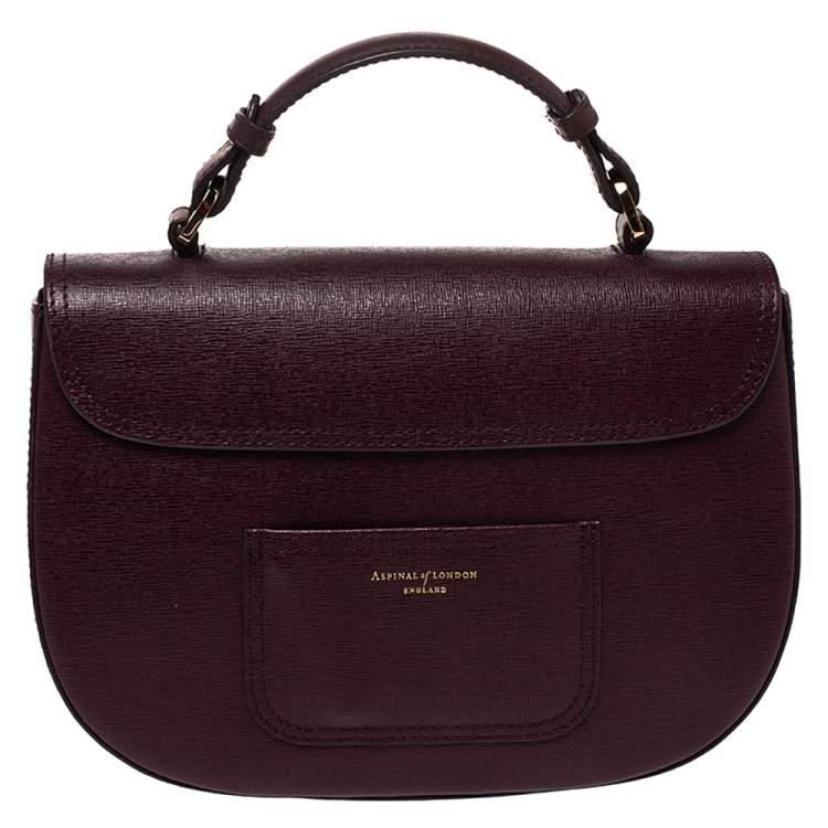 Pre Owned Aspinal Of London Burgundy Leather Letterbox Saddle Top Handle Bag