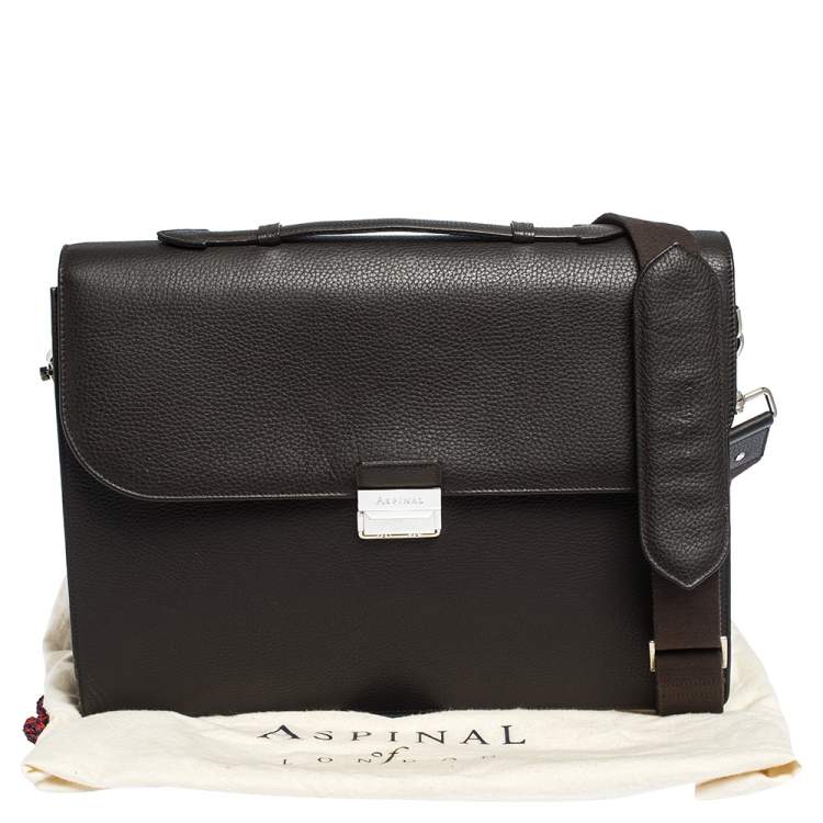 Pre Owned Aspinal Of London Dark Brown Leather Combination Lock Briefcase