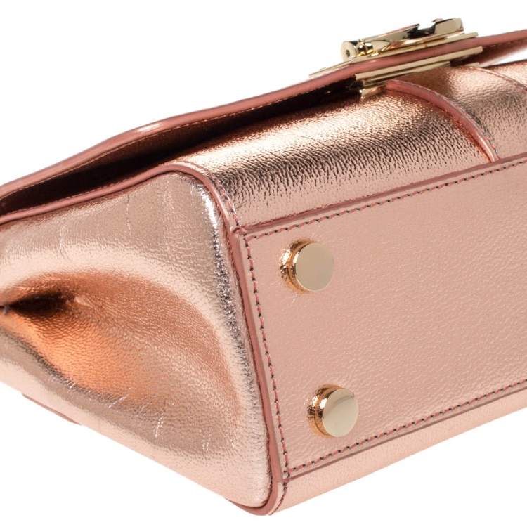 Pre Owned Aspinal Of London Metallic Peach Leather Small Lottie Shoulder Bag