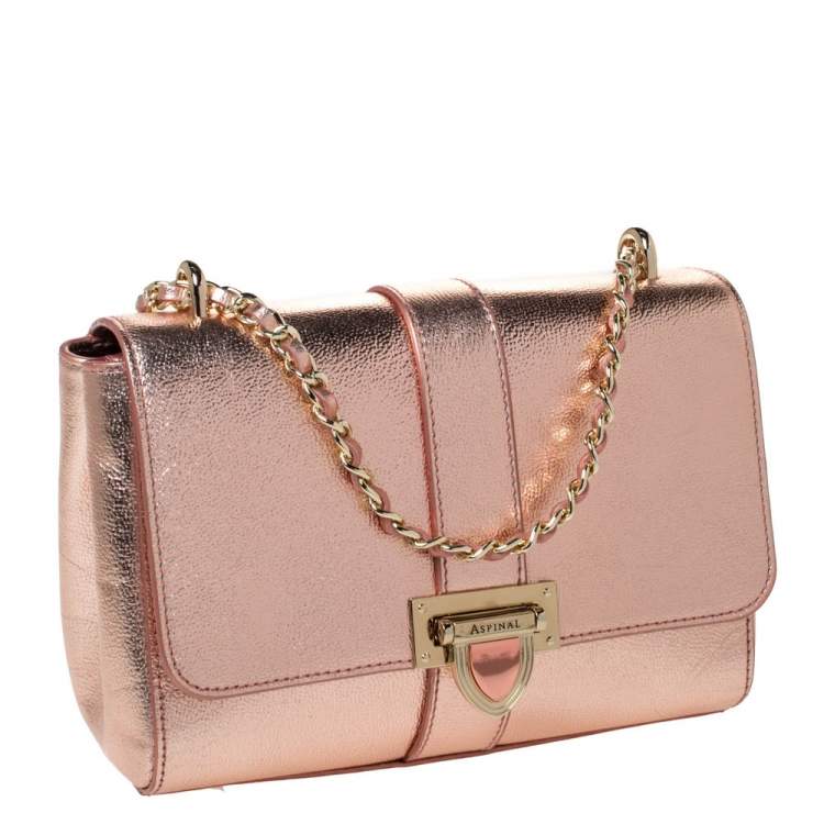 Pre Owned Aspinal Of London Metallic Peach Leather Small Lottie Shoulder Bag