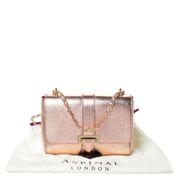 Pre Owned Aspinal Of London Metallic Peach Leather Small Lottie Shoulder Bag