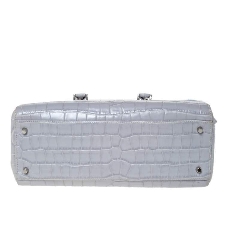 Pre Owned Aspinal Of London Grey Croc Embossed Leather Brook Street Tote