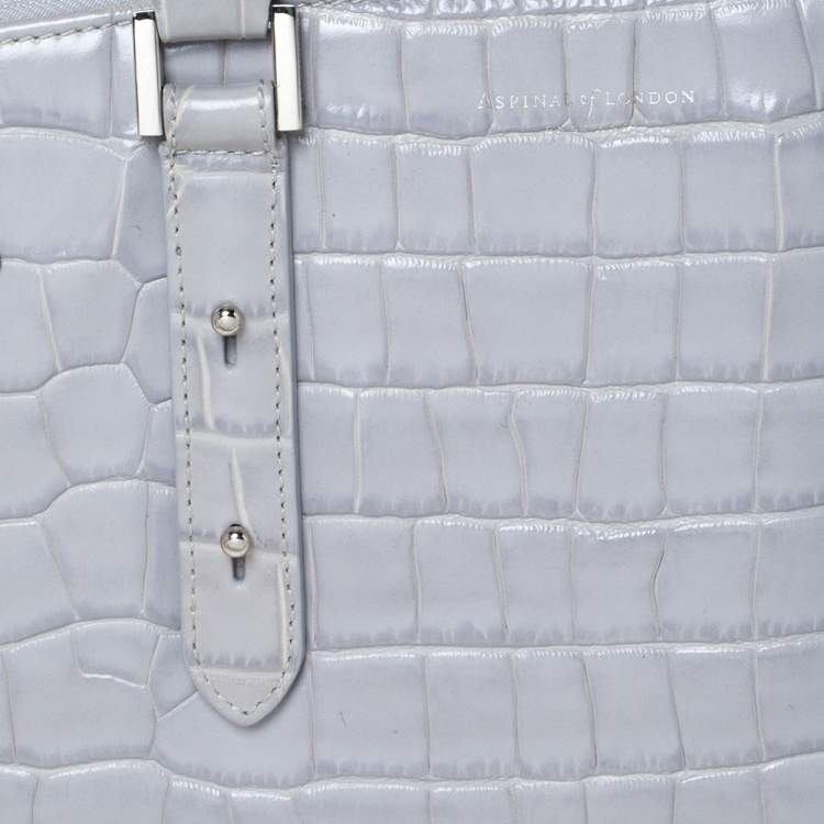 Pre Owned Aspinal Of London Grey Croc Embossed Leather Brook Street Tote