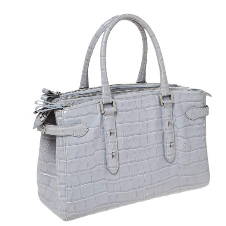 Pre Owned Aspinal Of London Grey Croc Embossed Leather Brook Street Tote