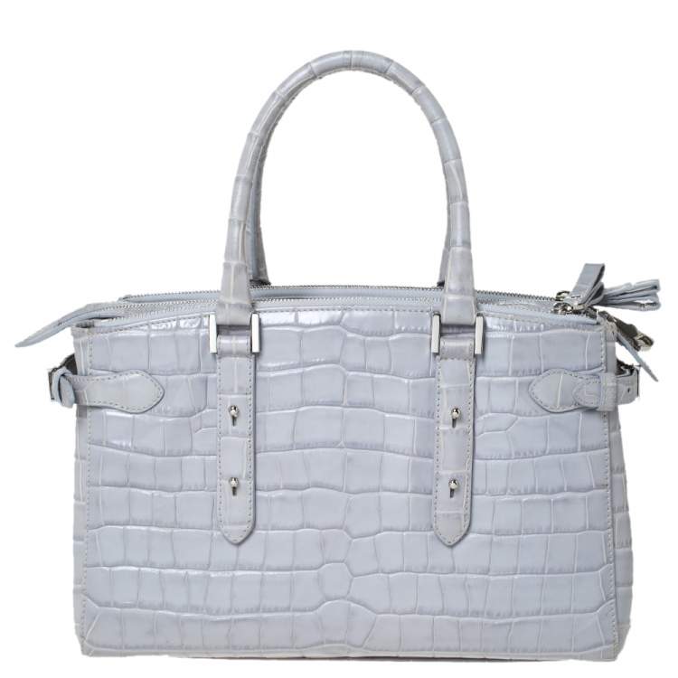 Pre Owned Aspinal Of London Grey Croc Embossed Leather Brook Street Tote