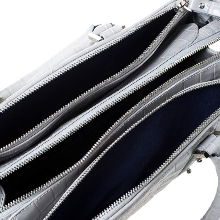 Pre Owned Aspinal Of London Grey Croc Embossed Leather Brook Street Tote