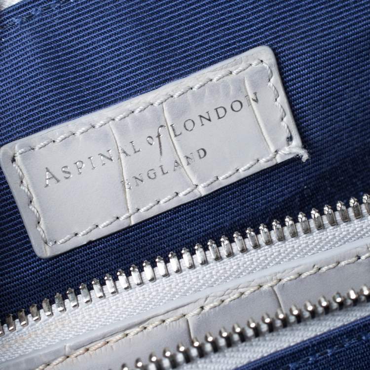 Pre Owned Aspinal Of London Grey Croc Embossed Leather Brook Street Tote