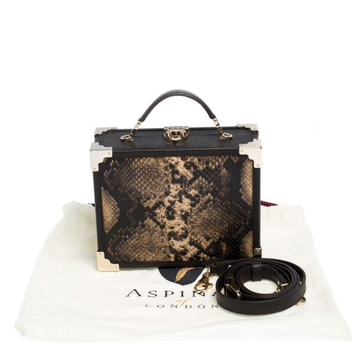 Pre Owned Aspinal of London Brown Leather and Python Effect Mini Trunk Top Handle Bag